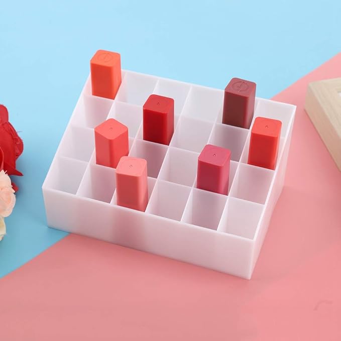 ZJchao Lipstick Organizer, Lipstick Holder 24 Grids Lipstick Holder Lip Gloss Organizer Cosmetic Organizer Makeup Storage for Lipstick And Makeup Tool Stably (White)