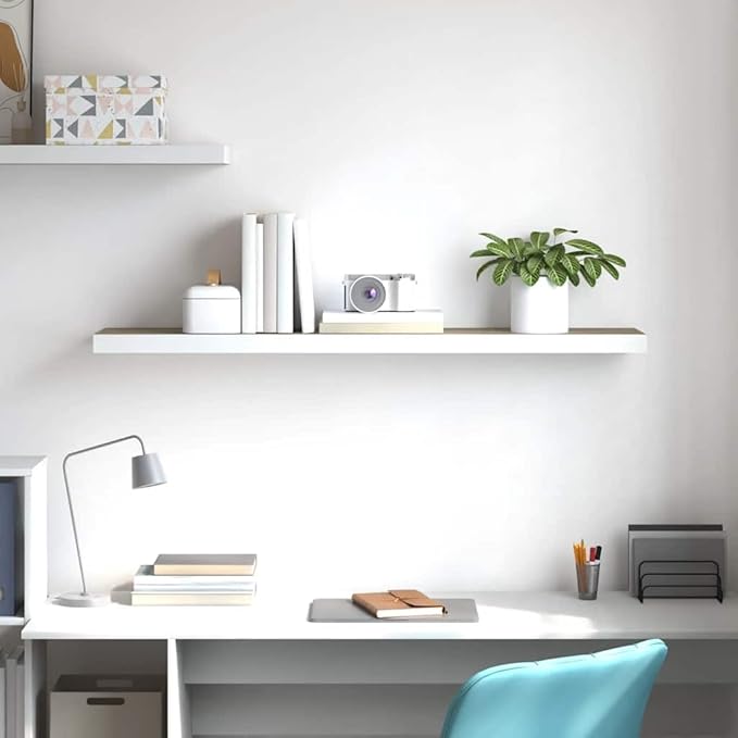 Floating Wall Shelf 47.2 Inch Oak and White Modern Wood Display Shelf for Living Room Bedroom Invisible Mounting Shelves for Books and Collectibles