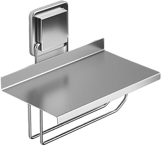 Bathroom Shelf, Stainless Steel Toilet Roll Holder, Modern Wall Mounted Toilet Roll Holder Rack with Shelf, No Drill Bathroom Tissue Rack Storage Dispenser,Wall Shelves for Bathroom(Silver)