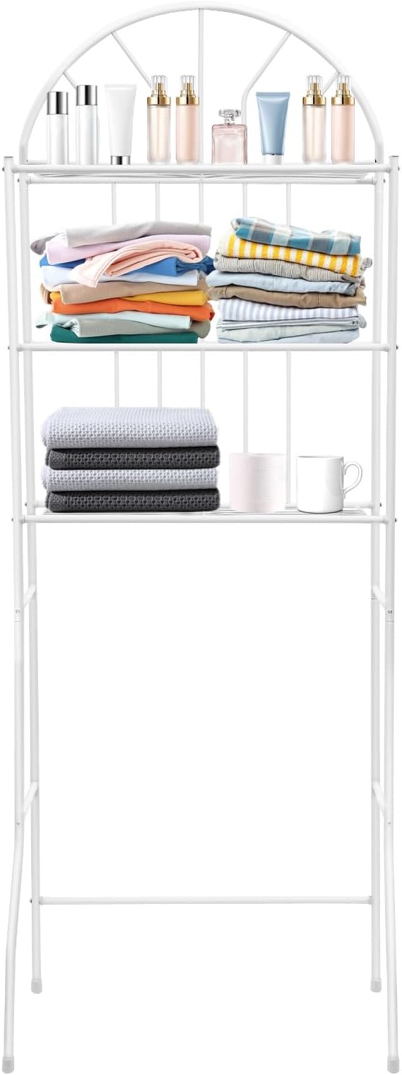 3 Tier Over The Toilet Rack, Over Toilet Storage Shelf with 55Lbs Capacity, Space Saving Bathroom Stand Organizer for Towels & Toiletries, White