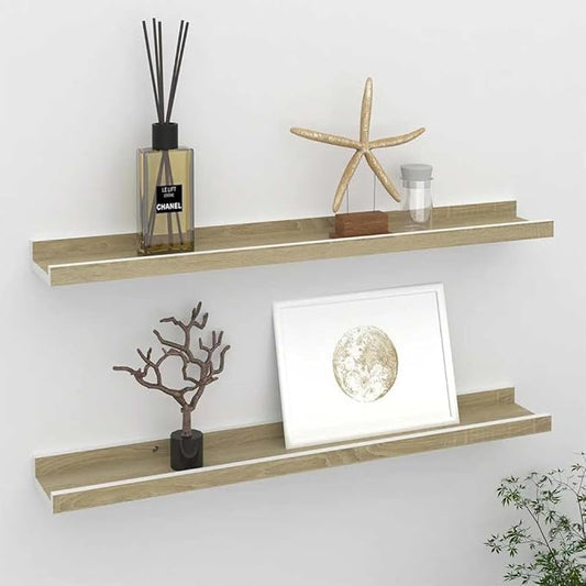 Wall Shelves 2 Pack White and Sonoma Oak Floating Shelves 23.6x3.5x1.2 Inches for Living Room Bedroom Kitchen Storage Display Organizer with 11lb Load Capacity