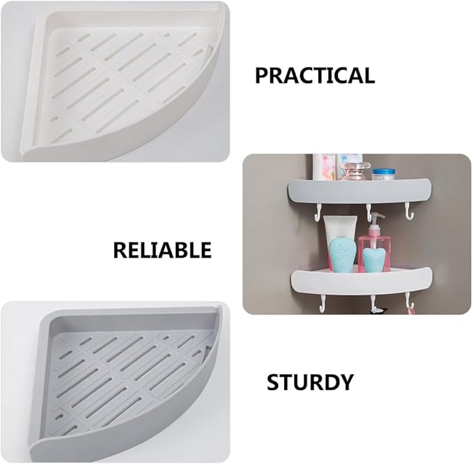 2Pcs Wall Corner Shelf Bathroom Organizer Racks Moisture Drainage Design Strong Adhesion for Kitchen and Toilet Storage