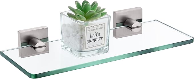 KOKOSIRI Floating Glass Shelf Bathroom Wall Mount Shelves 12-Inch Kitchen Rack for Shower Storage Home Decor, Brushed Stainless Steel B1107BR-L12