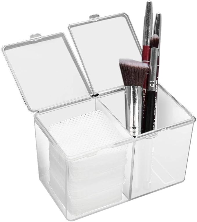 Sonew 2 Grids Storage Box, Multipurpose Cosmetic Organizer, Space Saving, Multifunction Transparent Storage Pads Swabs Container