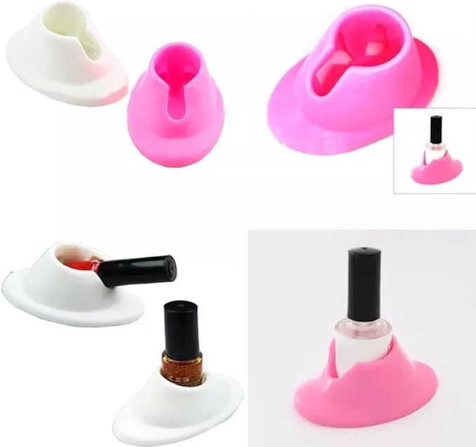 2 Pcs Pink & White Silicon Nail Polish Bottle Holder Nail Polish Stand Anti-Spill Nail Art Organizer Display Manicure Tools for Salon Design Polish,Foot, Hand and Nail Care