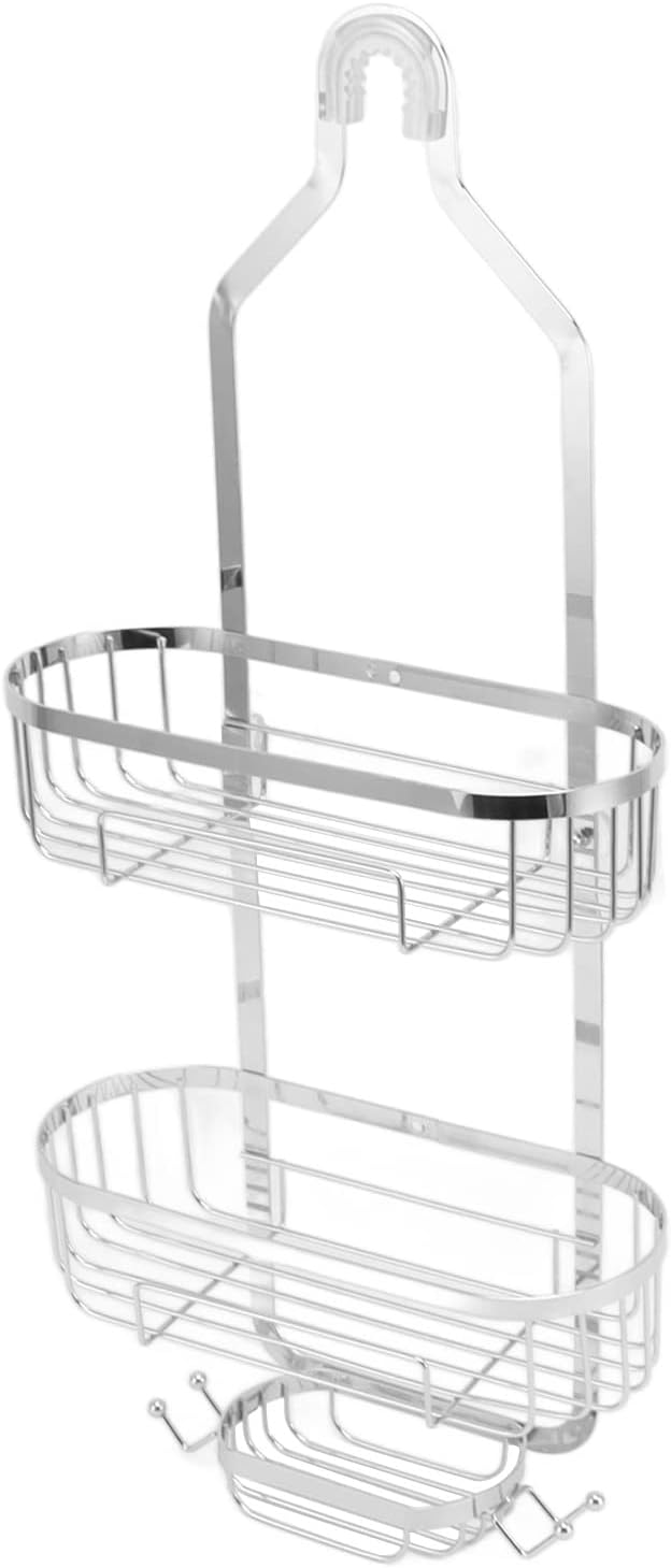 Kikumi Metal Iron Wall Mounted Bathroom Basket, 2-Layer Drill-Free Bathroom Shelves, Toilet Accessories (Electroplating)