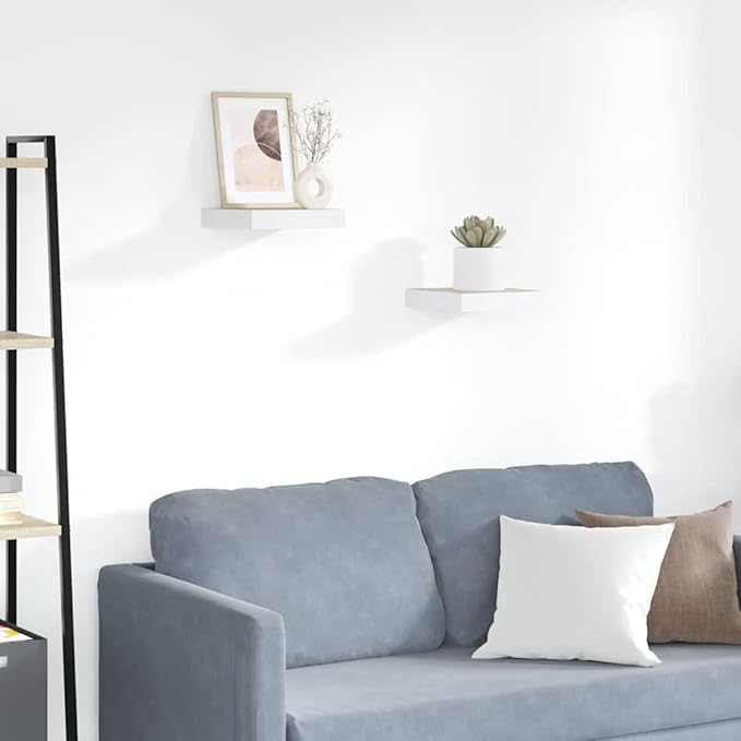 Set of 2 Floating Wall Shelves, Modern Honeycomb Design Oak and White MDF Display Ledges for Living Room Home Office Storage and Decoration