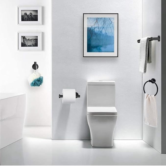 5pcs Bathroom Hardware Set, Matte Black Bathroom Hardware Set, Including 16" Hand Towel Bars, Toilet Paper Holders, Towel Rings, Robe Towel Hooks