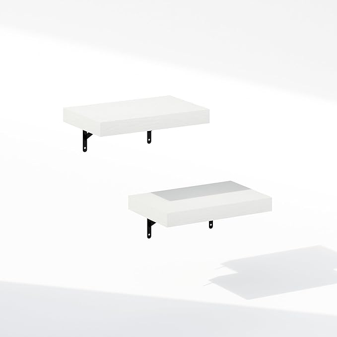 Furinno Tanna Floating Shelves for Wall Set of 2, 15-Inch Bathroom Wall Shelf, Wall Mounted Shelf, for Bathroom Organizers and Storage, Living Room, White Texture