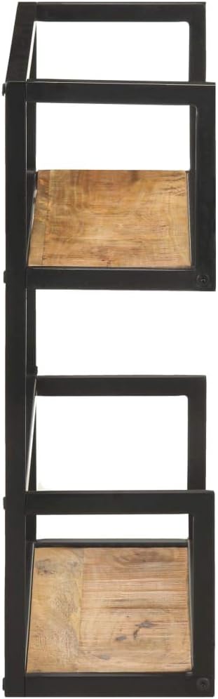 Rustic Wall Shelf with Black Metal Frame 23.6 Inch Floating Shelves for Living Room Bedroom Storage Organizer, Natural Mango Wood Bookshelf with Unique Wood Grain
