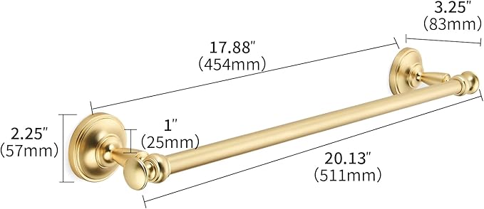 khtumeware 1 Pack Brushed Gold Towel Bar 18 Inch Towel Rack for Bathroom Wall Mounted Thicken Steel Towel Rod Modern Home Decor