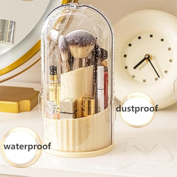 Covered Rotating Makeup Brush holder Organizer with Lid Makeup Brushes Organizer for Vanity Desktop Bathroom Countertop