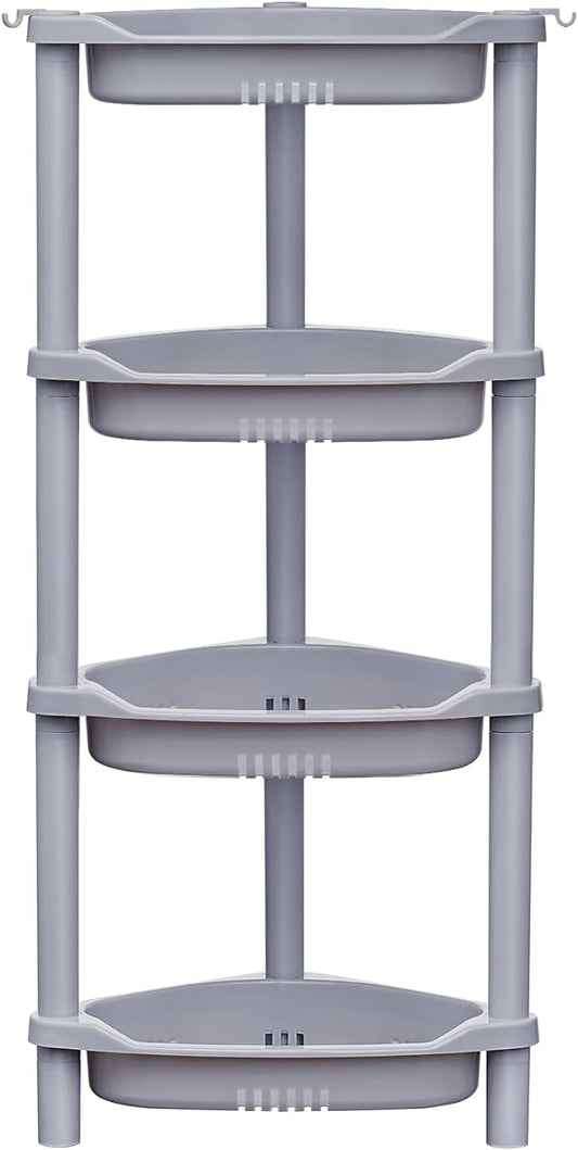 ELYKEN 4 Tier Shower Caddy Organizer Shelf Corner, 14.4 x 11.2 x 31.5 Inches, Rustproof, Plastic Shower Rack Stands for Inside Bathroom, Bathtub, Shower Pan, Grey