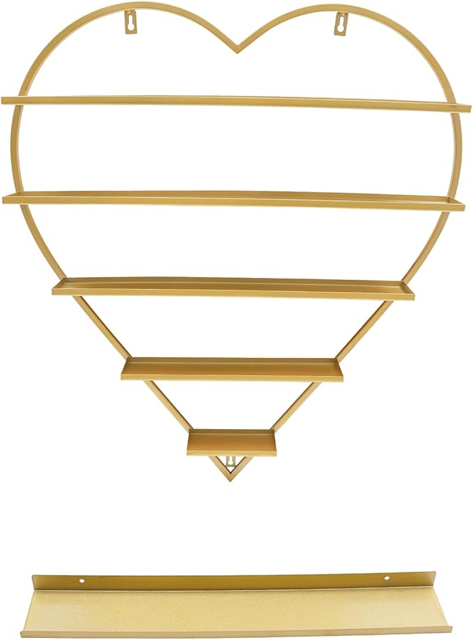 Nail Polish Display Racks 6pcs Metal Solid Color 5 Tiers Nail Polish Shelf Elegant Wall-Mounted Heart-Shaped Perfume Wall Shelf for Lipstick Perfume Nail Polish Essential (Gold)