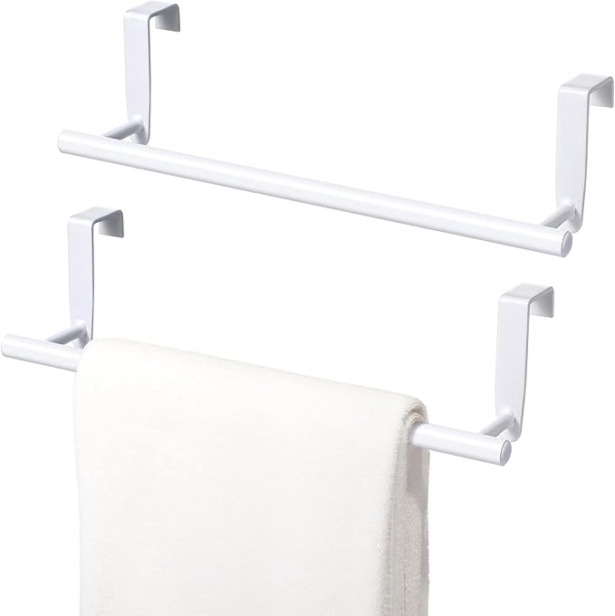 2 Pack Towel Rack for Cabinet, Over Cabinet Bar, Strong Steel Towel Holder, 9 Inch for Home Kitchen Bathroom Doors(White)