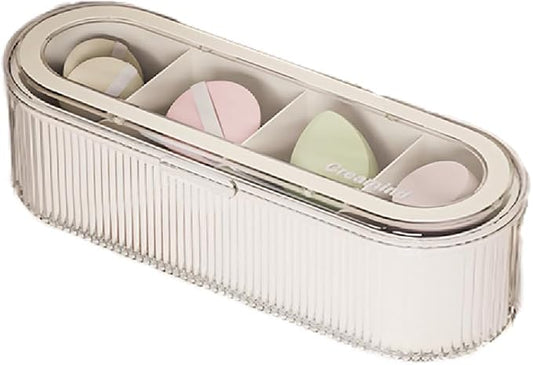 Clear Acrylic Makeup Brush Holder Organizer With Lid - Cosmetic Storage Case Display for Vanity and Sponges