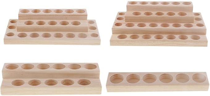 5 Pack Solid Wood Single Tier Perfume Essential Oil Display Stand Storage Organizer Rack Wooden Holder for 6 Pieces 5ml 10ml 15ml Bottles