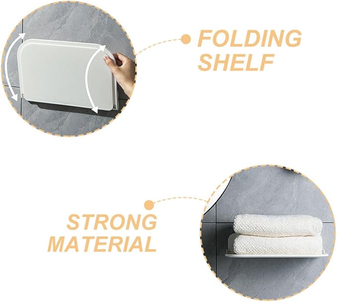 Luxshiny 2pcs Foldable Wall Shelf Bathroom Storage Rack for Towels and Soap, Space-Saving Fold Down Bathroom Shelves, Wall Mounted Organizer for Small and Large Spaces