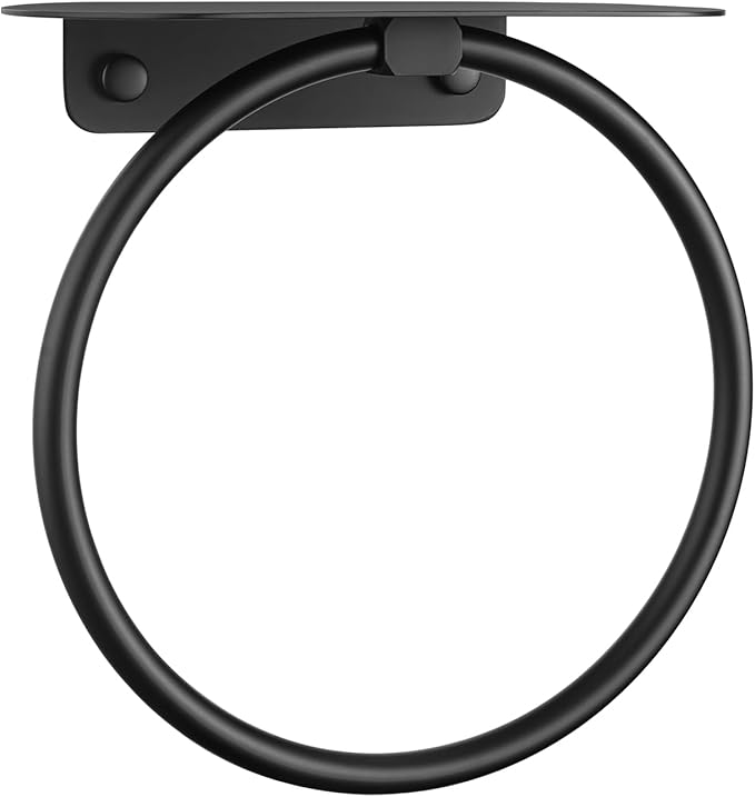 Aomasi Matte Black Bathroom Towel Ring with Shelf, Solid Stainless Steel Wall Mounted Towel Holder