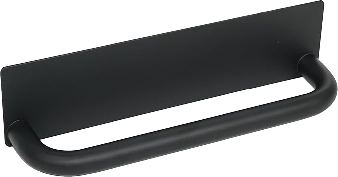 Stainless Steel Adhesive Towel Holder - Peel and Stick, No Drill Waterproof Hand Towel Rack for Bathroom, Kitchen - Self-Adhesive Command Strip, Durable and Easy to Install, 9 Inch Black