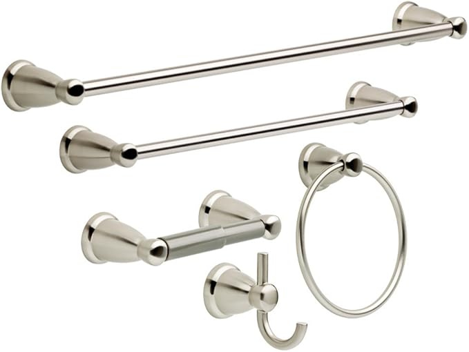 Franklin Brass Kinla 5-Piece Bathroom Set Satin Nickel 18" and 24" Towel Bar Racks, Toilet Paper Holder, Ring, Hook KIN5PC-SN