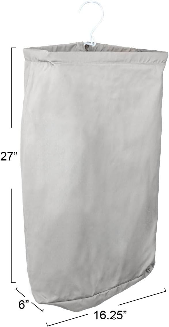 Household Essentials Door Hanging Laundry Bag, Washable Canvas Bag with Loop Handle, Holds Two Loads of Laundry, Great for Dorms and Small Spaces, Grey