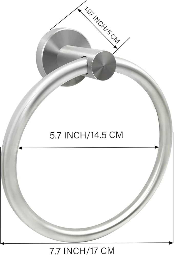 Brushed Nickel Hand Towel Ring - Simple Round Towel Hanger for Bathroom Wall Mounted, Stainless Steel SUS 304