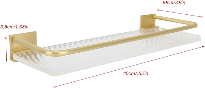 Floating Bathroom Shelves Wall Mounted, Modern Bathroom Organizer with Metal Rail for Decor, Bathroom Organizers and Storage, Over Toilet Shelves for Toilet Paper (Gold)