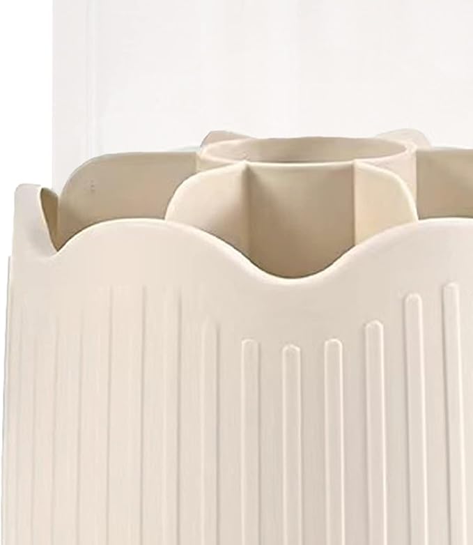 PerGar Makeup Brush Holder Organizer with Compartments, Transparent Dustproof 360 Degrees Rotatable Brush Storage Box with Lid, Cute Countertop Cosmetics Storage Cup for Vanity(Cream Yellow)