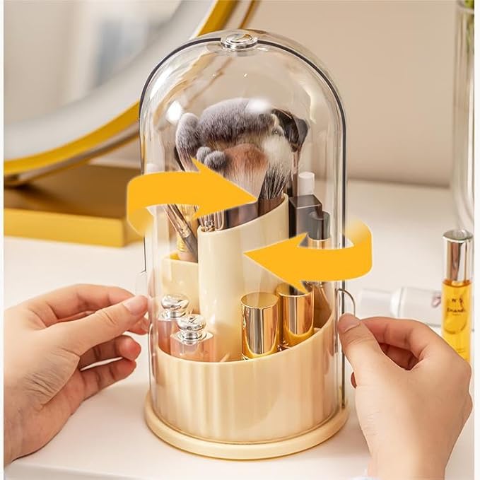 Covered Rotating Makeup Brush holder Organizer with Lid Makeup Brushes Organizer for Vanity Desktop Bathroom Countertop