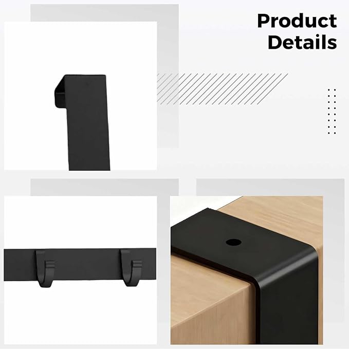 Glass Shelf for Bathroom ，Glass Aluminum，2 Door Hook Rack, 5 Metal Hooks, Black