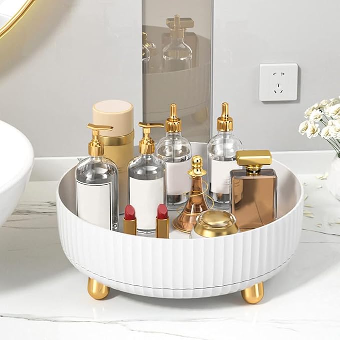 Makeup Perfume Organizer, Round Large Capacity 360 Degree Rotating Makeup Brush Holder Cosmetic Desk Storage Lotions Display Case for Countertop Dresser Bedroom Bathroom Decor