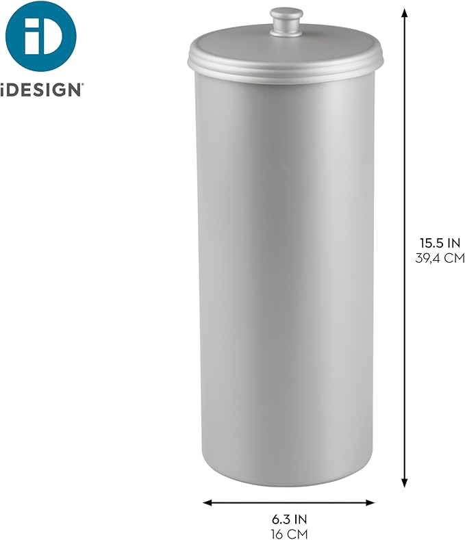iDesign Freestanding Bathroom Toilet Paper Storage Holder with Lid for 3 Extra Rolls, Silver (Pack of 4)