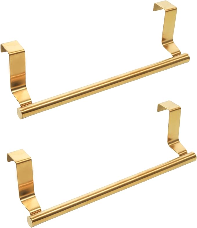 2 Pack Gold Towel Holder, 9 Inch Stainless Steel Towel Holders, Kitchen Towel Rack, Over Cabinet Door Towel Bar, Suitable for Universal Installation in Kitchens and Bathrooms(Small)