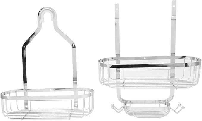 Metal Iron Wall Mounted Bathroom Basket, 2 Layer Punch Free Bathroom Shelves, Rust Storage Basket for Tile and Glass Surfaces, Easy Install Toilet Accessories for Bathroom (Electroplated)