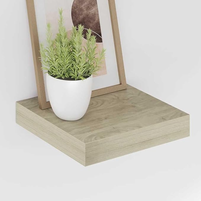 Set of 2 Floating Wall Shelves, Oak Finish Honeycomb Modern Wall Decor, Small Display Storage Shelves for Living Room Bedroom Office, 9.1 x 9.3 x 1.5 inches
