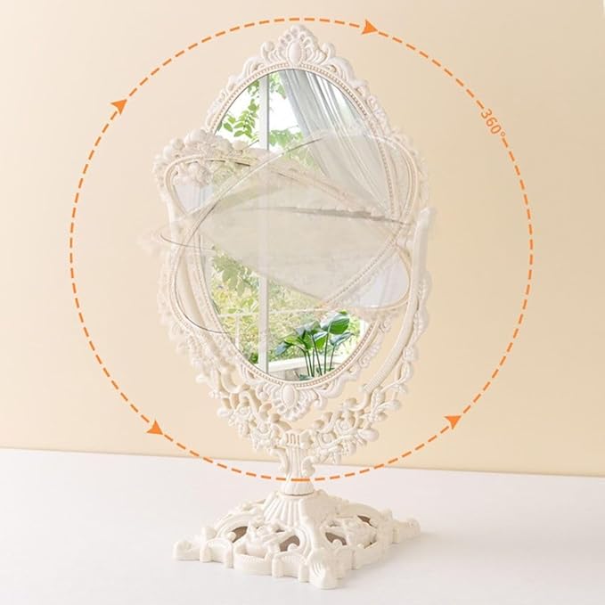 Retro Double Sided Tabletop Makeup Mirror, Oval Swivel Desktop Stand Mirror, 360 Degree Rotation Vintage Two-Sided Makeup Mirror