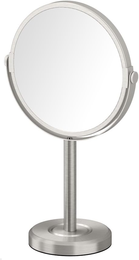 Gatco 1386SN Latitude II Minimalist 3X Magnifying Makeup Mirror, Countertop Bathroom Vanity Mirror, 12.5-Inch H, Satin Nickel