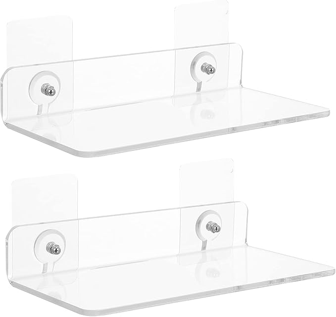 ORFOFE 2pcs Wall Mounted Storage Rack Acrylic Bathroom Shelf Organizer Multi-Functional Holder for Kitchen Bathroom and Home Use Easy to Install No Drilling Required Minimalist Design