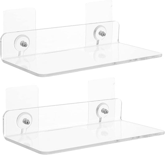 ORFOFE 2pcs Wall Mounted Storage Rack Acrylic Bathroom Shelf Organizer Multi-Functional Holder for Kitchen Bathroom and Home Use Easy to Install No Drilling Required Minimalist Design