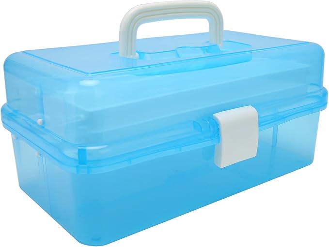Zerodis 3 Layers Storage Box, Transparent Lid Plastic Portable Storage Box Sturdy Non Deformable Storage Case with Handle Art Craft Storage Box for Cosmetics Jewelry Nail Tools (Blue)