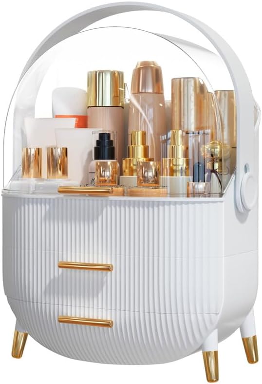 Makeup Organizer Skincare Organizers - Cosmetic Display Cases with Transparent Cover, SkinCare Organizers for Bathroom Countertop, Bedroom Vanity Desk, Lipstick Organizer, White Upgarde