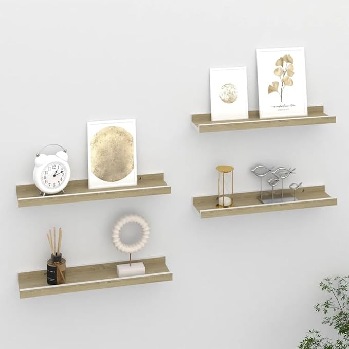 Wall Shelves Set of 4 White and Sonoma Oak Floating Shelves 15.7x3.5x1.2 Inches for Living Room Bedroom Kitchen Decor Storage Display Organizer