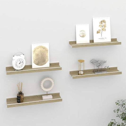 Wall Shelves Set of 4 White and Sonoma Oak Floating Shelves 15.7x3.5x1.2 Inches for Living Room Bedroom Kitchen Decor Storage Display Organizer