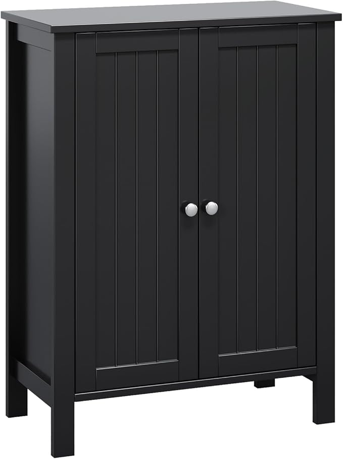 Bonnlo Free Standing Bathroom Cabinet, Modern Black Storage Cabinet with Doors, Small Wooden Floor Cabinet Sideboard for Hallway, Bedroom, Kitchen Organization, 31.5 Inch High
