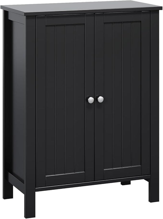 Bonnlo Free Standing Bathroom Cabinet, Modern Black Storage Cabinet with Doors, Small Wooden Floor Cabinet Sideboard for Hallway, Bedroom, Kitchen Organization, 31.5 Inch High