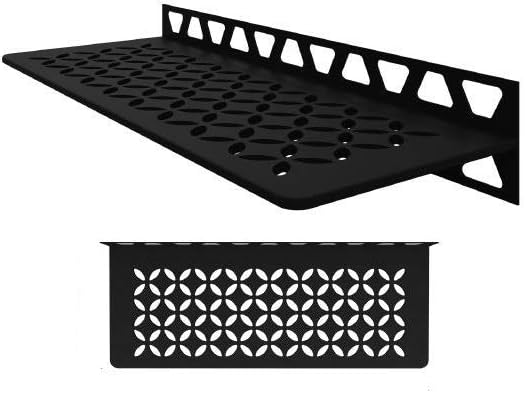 Schluter Rectangular Wall Shelf for Homeowners and Renovators - Suitable for Showers and Kitchens - 11-13/16" Length, Floral Design, Aluminum Material, Matte Black Finish - SWS1D5MGS