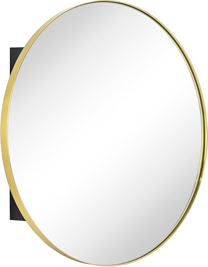 Surface Mount Brushed Gold Round CircleBathroom Medicine Cabinet with Mirror Circlular Shaped Stainless Steel Metal Framed Medicine Cabinets Bathroom Cabinet with Mirror 24'' Diameter