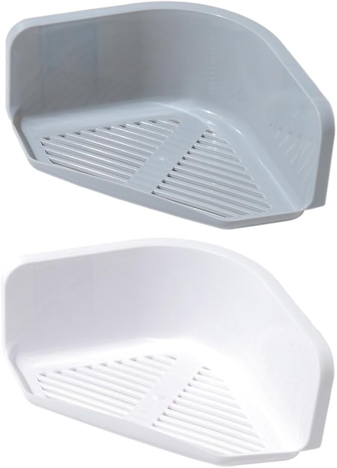 OSALADI 1set Wall Mounted Corner Shelf No Punching Triangle Plastic Storage Rack for Bathroom Kitchen Grey White Durable Design for Organizing Toiletries Creams and More 2pcs