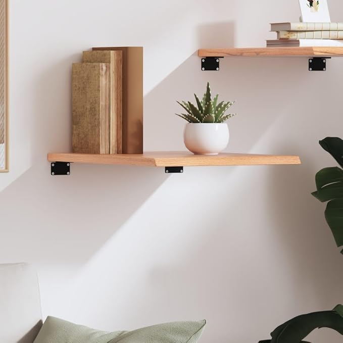 Solid Oak Floating Wall Shelf, 23.6-Inch Rectangular Wood Display Ledge for Living Room, Kitchen, and Home Decor, Heavy Duty Rustic Storage Organizer